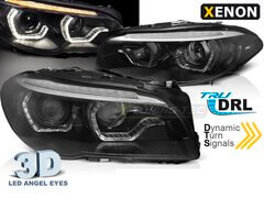 Focos o Faros xenon delanteros Angel Eyes negros y Led DRL con intermitente dinamico BMW F10 LCI 2013-2016