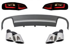 Difusor parachoques trasero deportivo + colas de escape + focos traseros LED dinamicos para Audi A4 B8 8K Pre Facelift Avant 2008-2011 S4 Lookstyle=